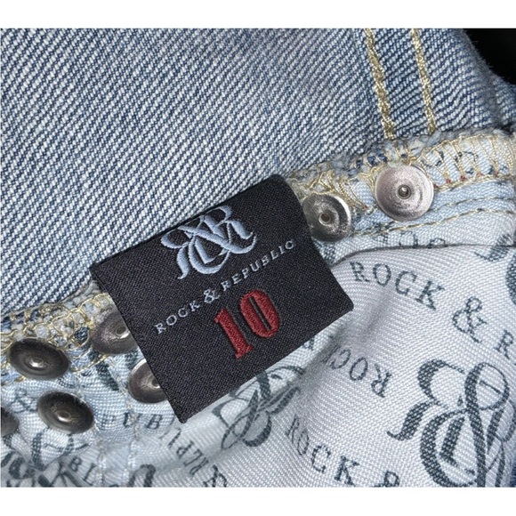 Rock & Republic Distressed Blue Jean Shorts with Studs - Picture 11 of 16